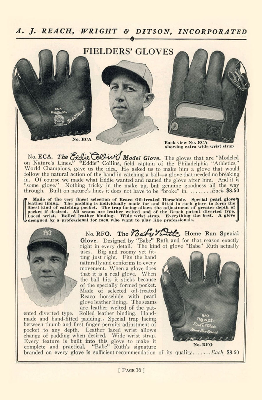 Wright & Ditson fielders gloves vintage ad