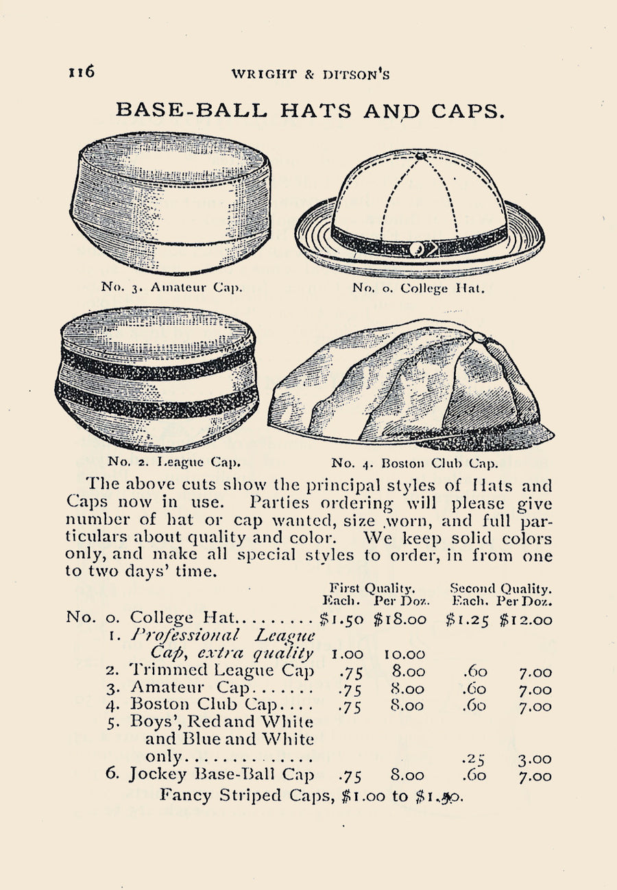 Wright & Ditson baseball hats and caps ad