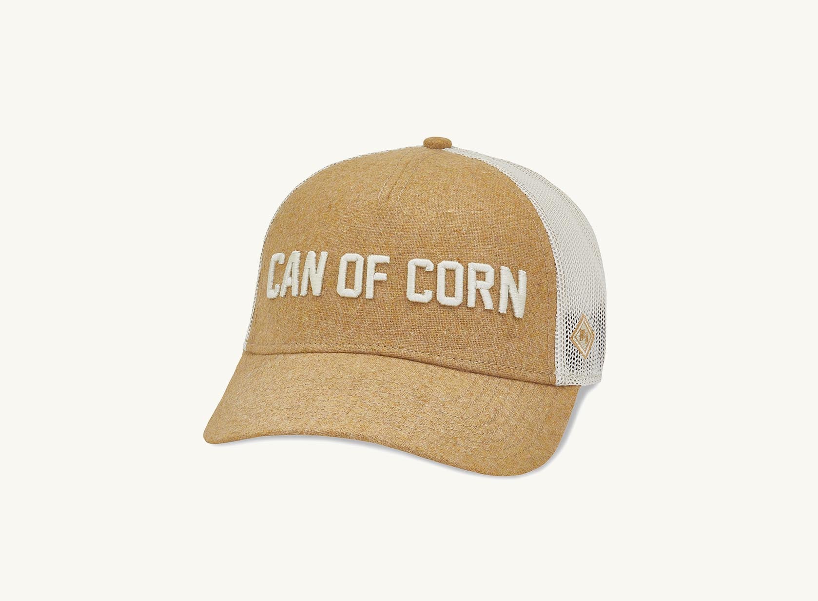 tan and beige can of corn hat